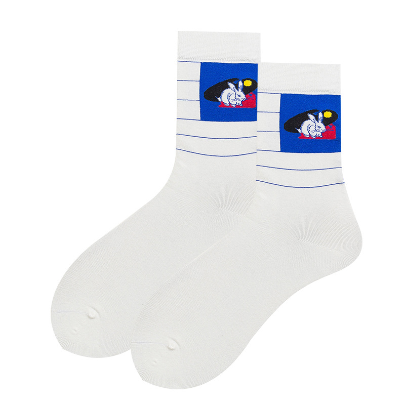 Glad Xvan 3 Pairs Cartoon Rabbit Socks Boneless Seam Socks Personality Breathable Combed Cotton Socks